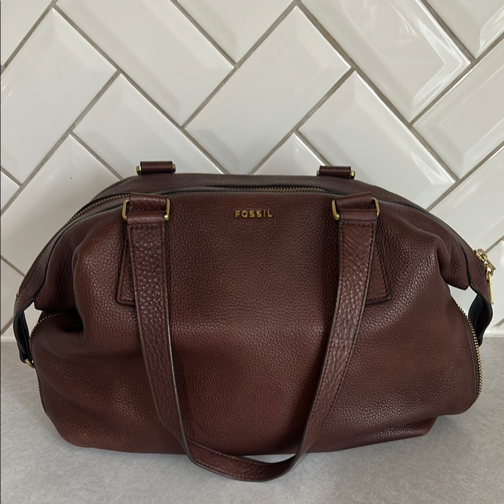 Fossil Dark Brown “Preston” Leather Satchel